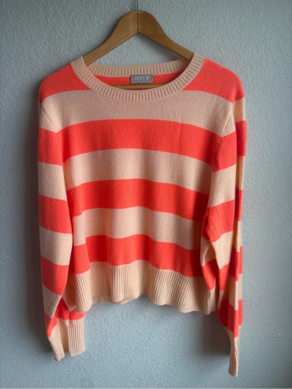 J.Crew 100% Cashmere Neon Coral & Blush Striped Sweater Size 3X - Picture 1 of 6